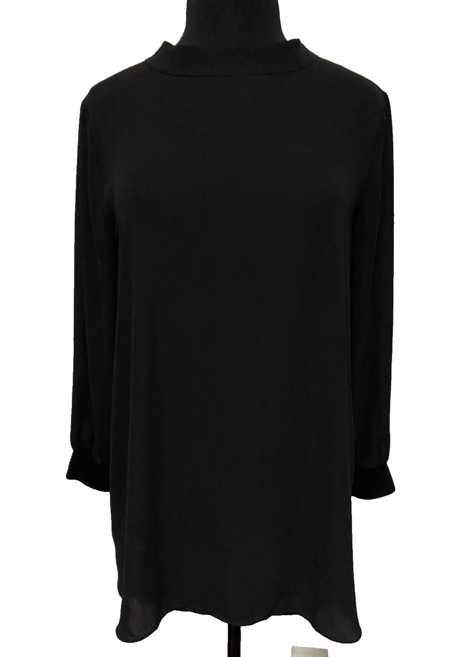 Loft Womens Silky Tunic Top Medium Black Modern Buttons Up Back Office Edwardian